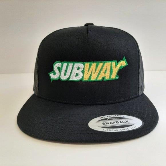 Subway Flat Bill Mesh Trucker Snapback Black One Size Sandwiches American Retro - Picture 3 of 4